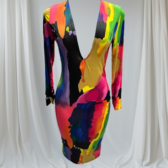 Multi-Color Abstract Bodycon Dress - Picture 2 of 5